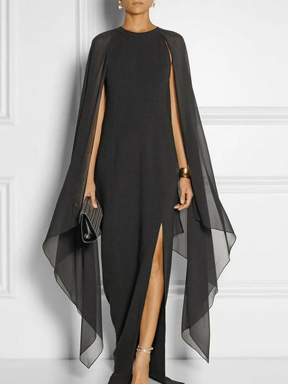 Thigh Split Hem Cloak Sleeve Maxi Dress