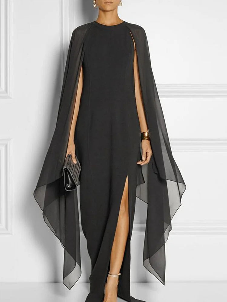 Thigh Split Hem Cloak Sleeve Maxi Dress