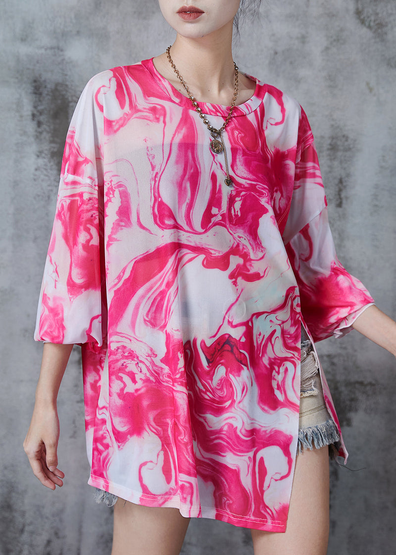 Pink Print Chiffon Upf 50+ Shirt Side Open Fall