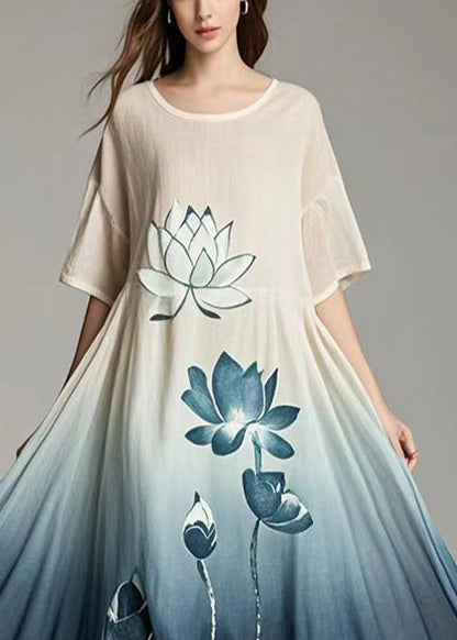Gradient Color Oversized Print Cotton Long Dresses Summer