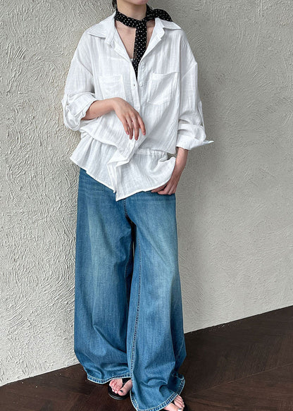 White Cinched Cotton Upf 50+ Blouses Spring