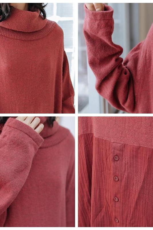 Wool Patchwork Turtleneck Sweater Dress