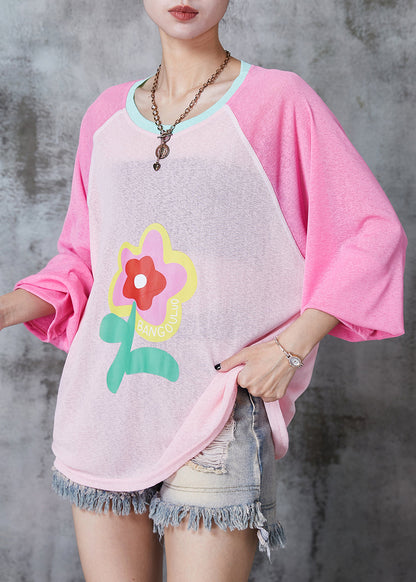 Pink Cotton Upf 50+ Shirt Tops Oversized Summer