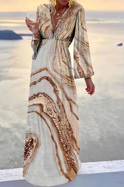 Check Her Stories Marble Print Party/vacation Dress