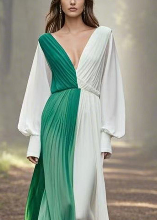 Asymmetrical Wrinkled Patchwork Chiffon Long Dress Spring