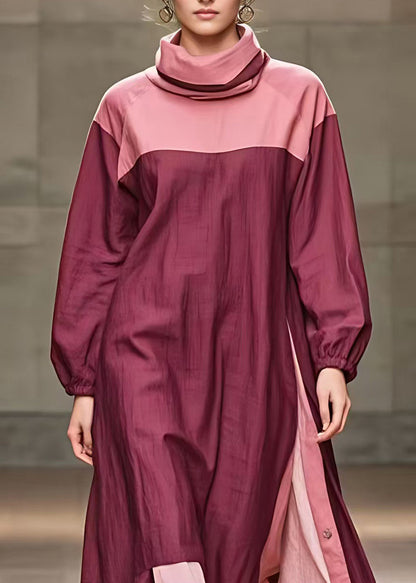 Red Side Open Long Dresses Long Sleeve