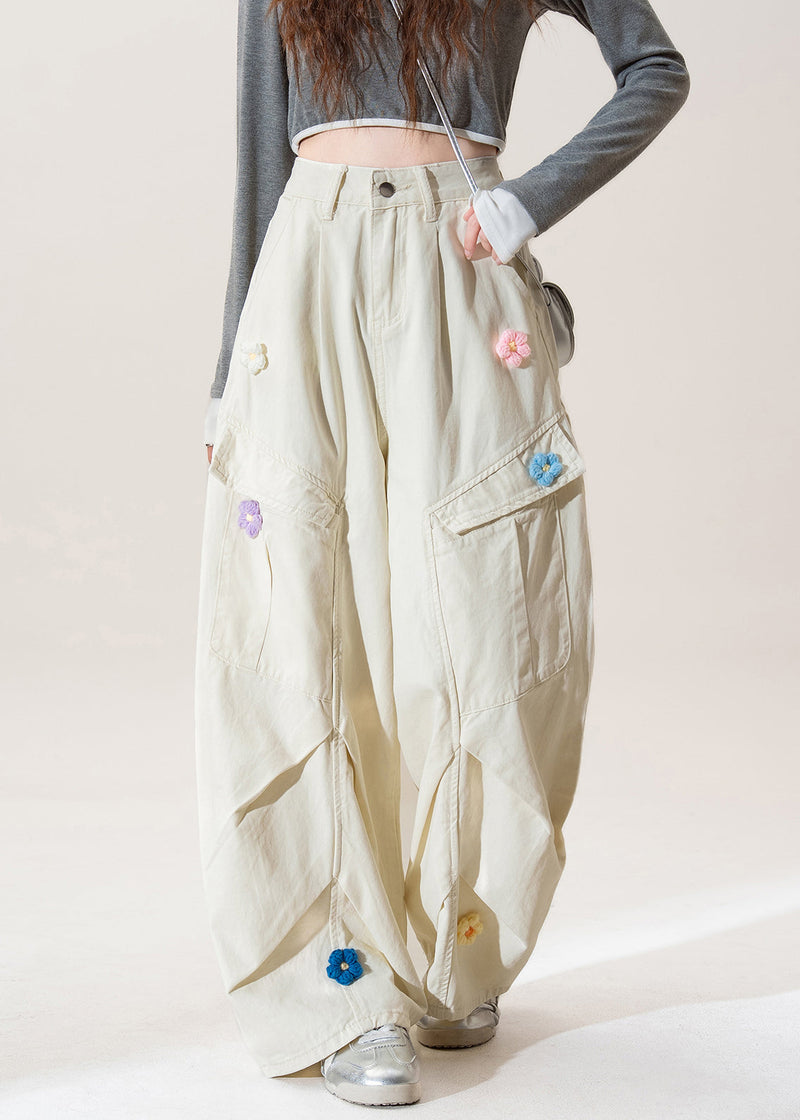 Apricot Pockets Wrinkled Denim Pants Fall