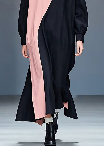 Black Patchwork Maxi Dress Long Sleeve