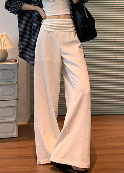 White Elastic Waist Linen Pants Fall