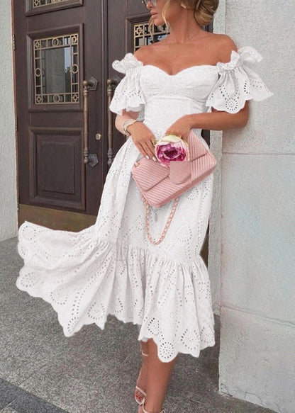 Pink Hollow Out Cotton Dresses Summer