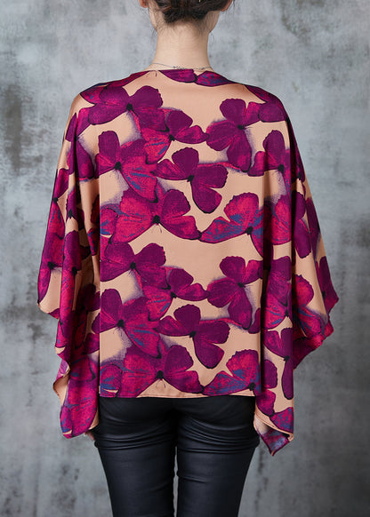 Brown Oversized Butterfly Silk Shirt Batwing Sleeve