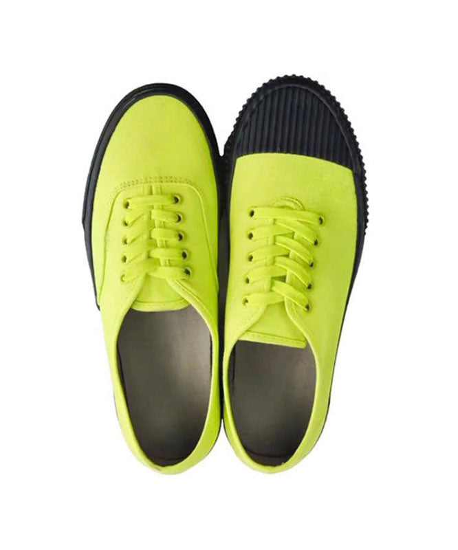 Green Canvas Asymmetrical Flat Shoes Cross Strap