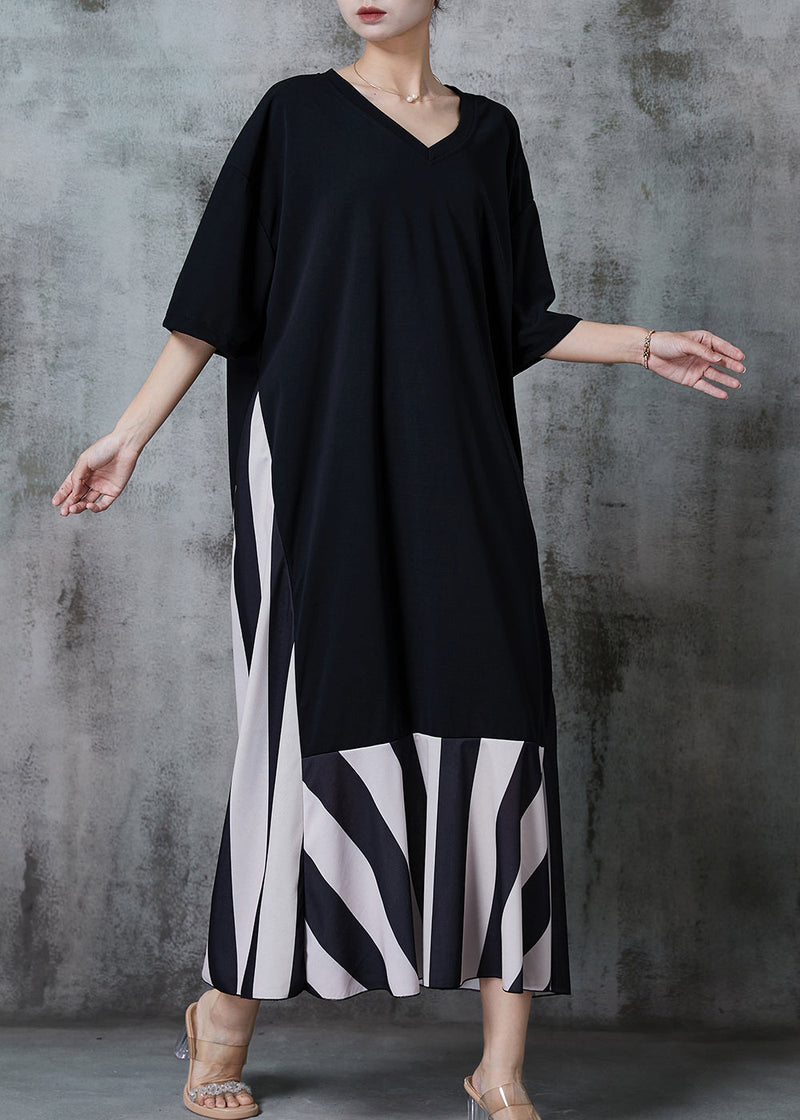 Diy Black Oversized Patchwork Cotton Dress Summer