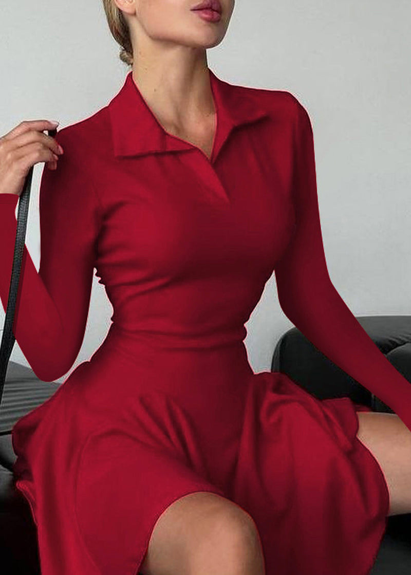 Slim Fit Blue Peter Pan Collar Wrinkled Cotton Dress Fall