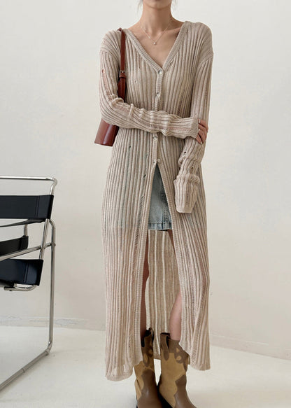 Black V Neck Hollow Out Ice Silk Knit Cardigan Fall
