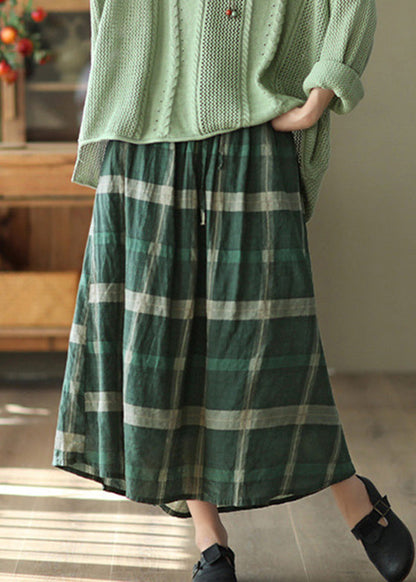 Green Plaid Tie Waist a Line Skirts