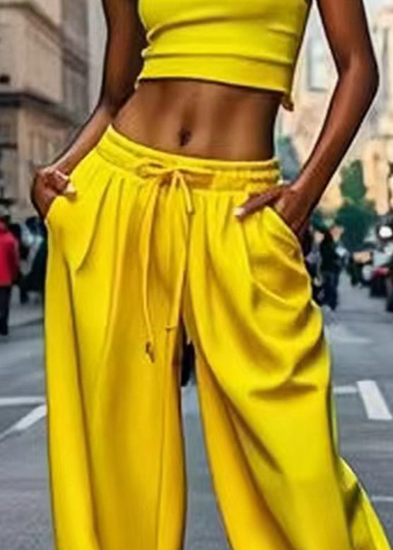 Yellow Pockets Patchwork Tie Waist Lantern Pants Summer