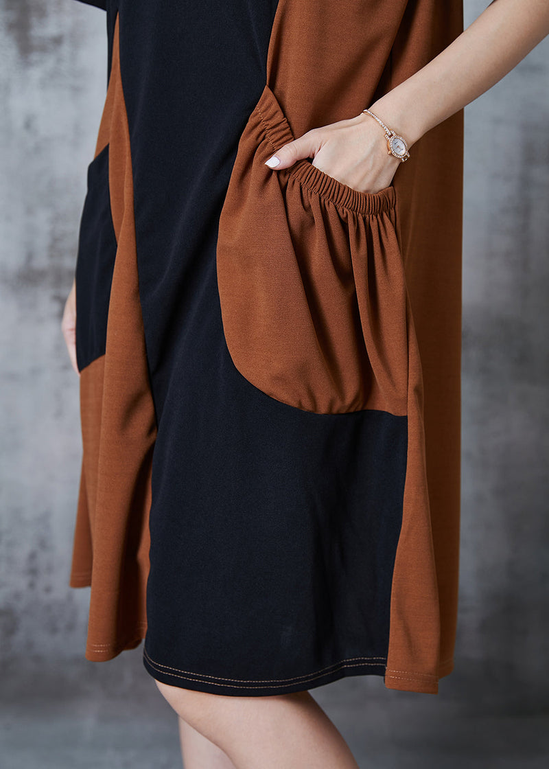 Black Asymmetrical Patchwork Pocket Cotton Dresses Summer