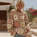 Comstylish Women's Boho Classic Grandma Check Crochet Floral Sweater