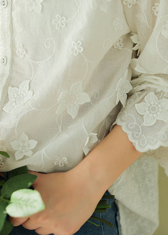 Fitted White Peter Pan Collar Cotton Top Spring