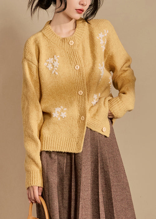 Yellow Button Cozy Knit Cardigan Winter