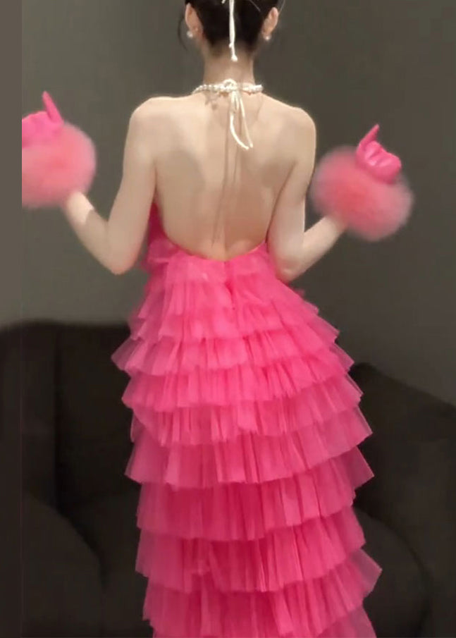 Rose Backless Pleated Dresses Sleeveless