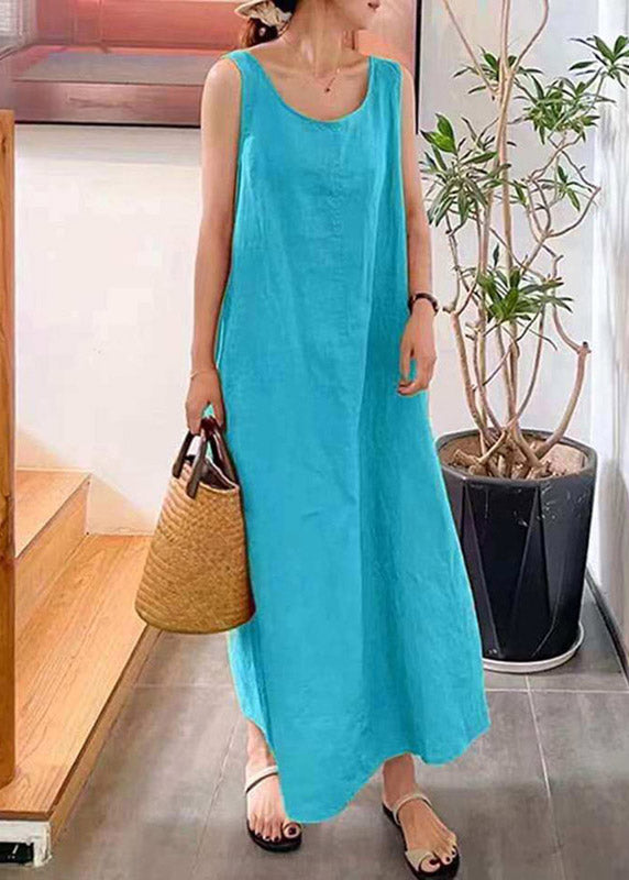 Handmade Yellow O-neck Long Spaghetti Strap Dress Sleeveless