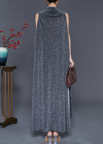 Black Turtle Neck Sequins Long Cardigan Spring