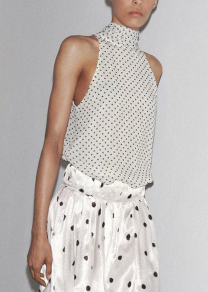 White Bow Dot Chiffon Top Sleeveless