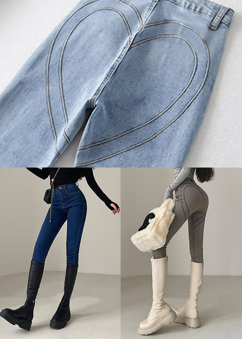 Light Blue High Waist Denim Pants Spring