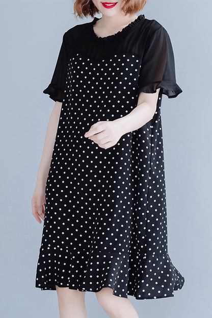 Summer Polka Dot Chiffon Dress Ruffled Fishtail Dress