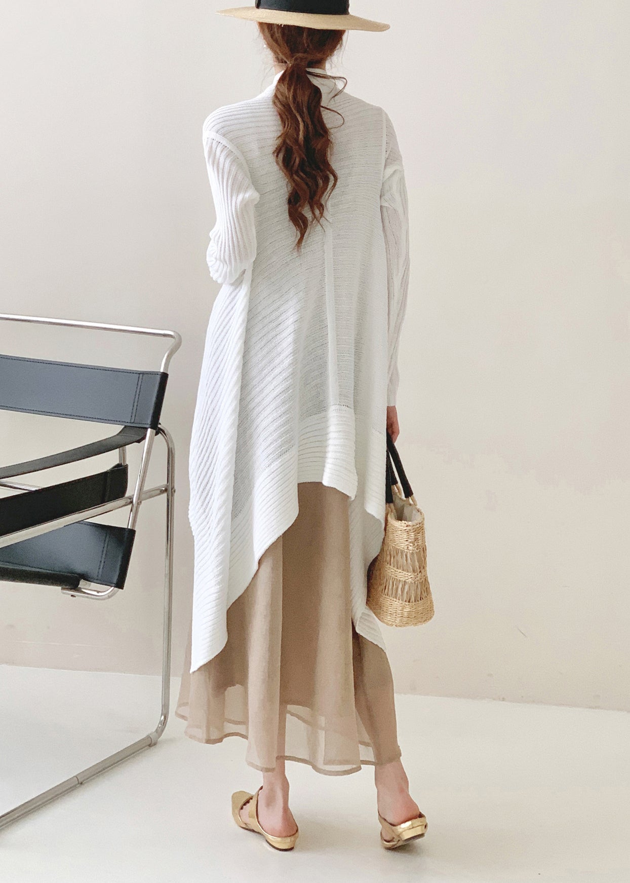 Tea Green Asymmetrical Ice Silk Knit Cardigan Fall
