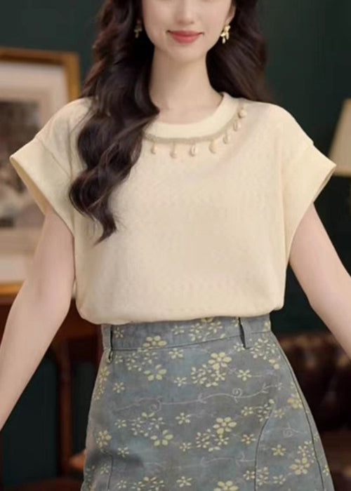Simple Apricot O Neck Cotton T Shirts Summer
