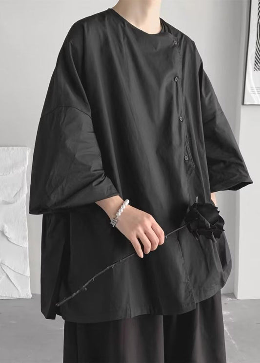 Black Asymmetrical Oversized Cotton Shirts Spring