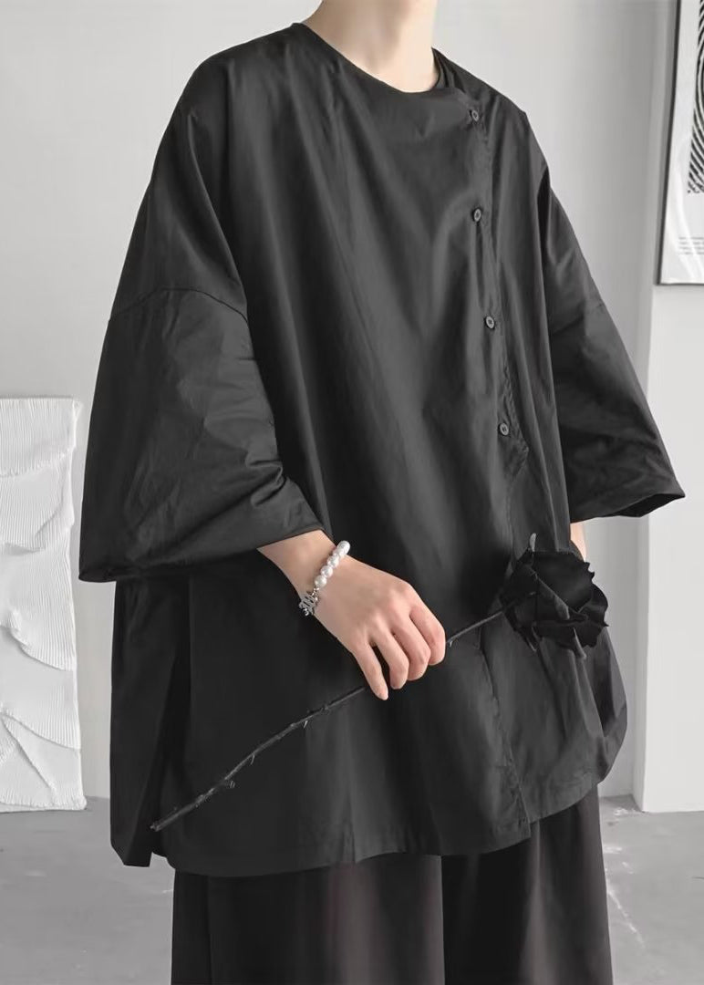 Black Asymmetrical Oversized Cotton Shirts Spring