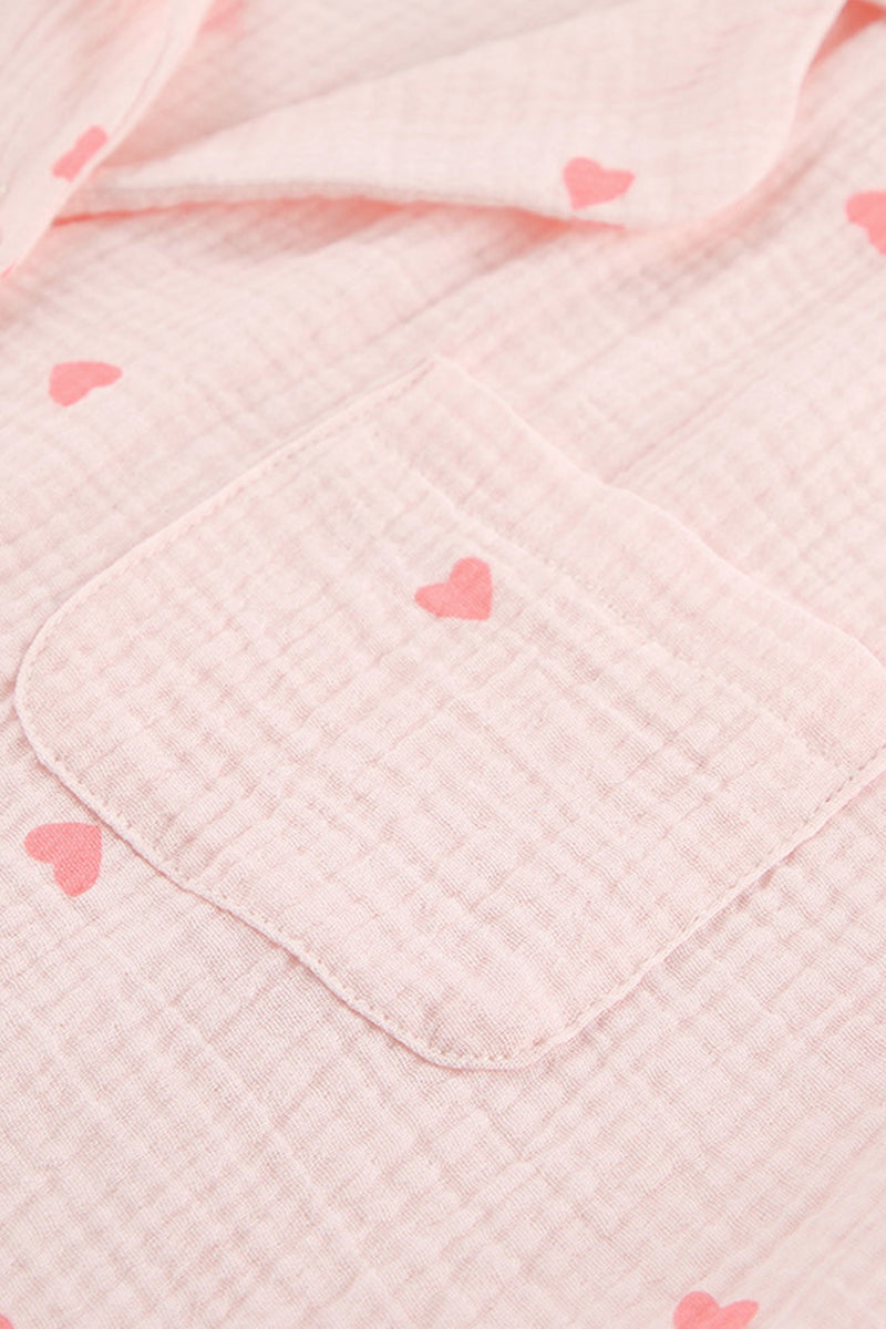 Heart Print Blouse Shorts Cotton Loungewear