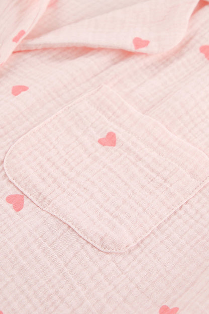 Heart Print Blouse Shorts Cotton Loungewear