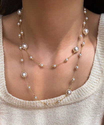 White Sterling Silver Overgild Pearl Sweaters Lariat Necklace