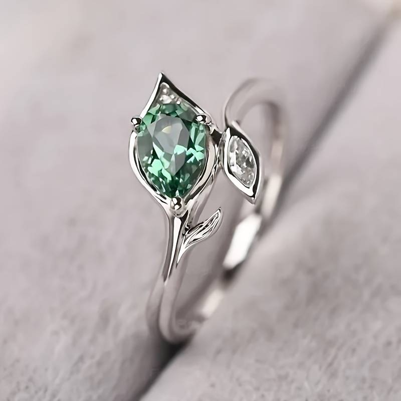 Green Crystal Leaf Ring