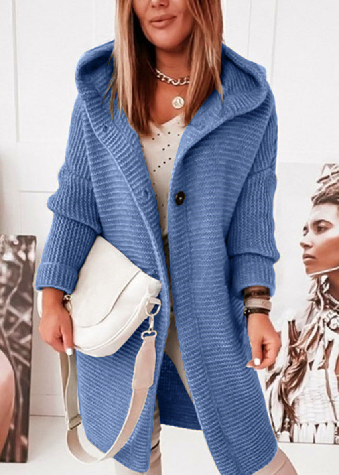 Rubber Red Hooded Button Knit Cardigans Fall