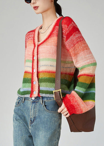 Rainbow V Neck Button Cotton Knit Cardigans Fall
