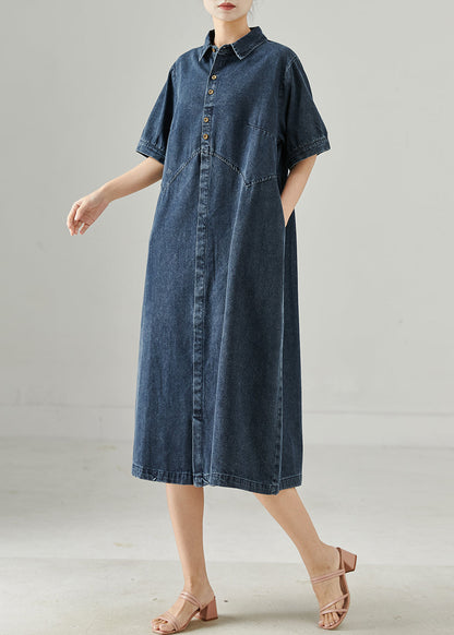 Diy Navy Peter Pan Collar Patchwork Denim Holiday Dress Summer