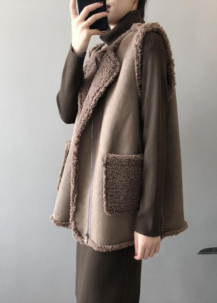 Boutique Coffee Wear on Both Sides Faux Fur Vest Winter