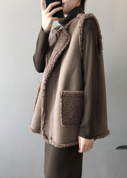 Boutique Coffee Wear on Both Sides Faux Fur Vest Winter