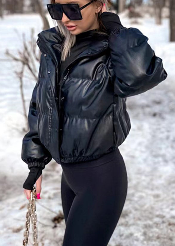 Black Zip Up Fine Cotton Filled Short Witner Coats
