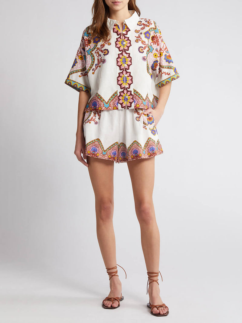 Short Sleeve Print Shirt and Shorts Suit