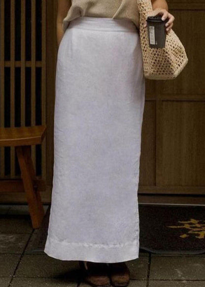 Simple White After Open High Waist Linen Skirts Summer