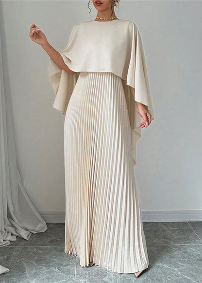 Beige Asymmetrical Patchwork Long Dress Batwing Sleeve