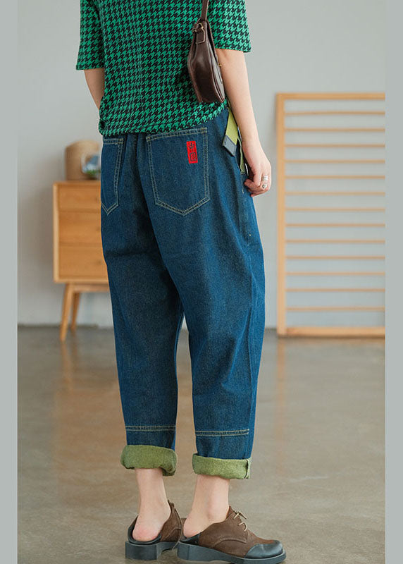 Blue Pockets Patchwork Harem Fall Pants
