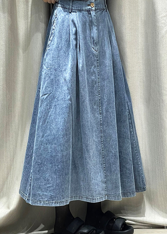 New Deep Blue Thin High Waisted Denim Skirts for Summer